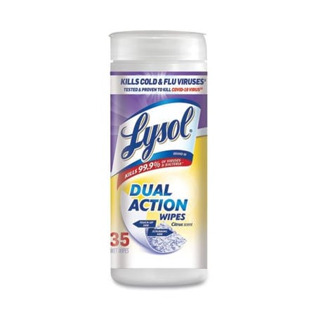 Reckitt Benckiser LYSOL, Dual Action Disinfecting Wipes, Citrus, 7 X 8, 35/canister 81143CT